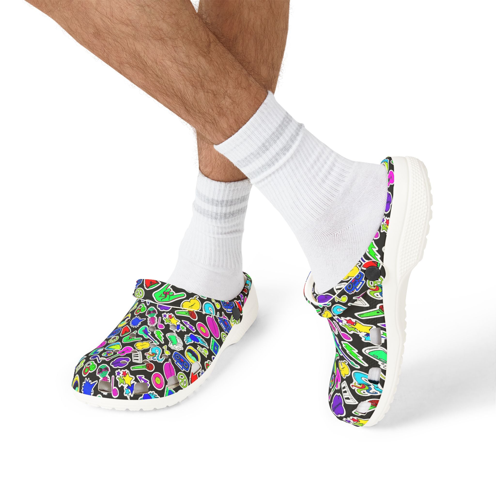 Vibrant AOP EVA Foam Rubber Shoes, Funky Clogs, Colorful Footwear, Unique Garden Shoes, Perfect for Festivals and Everyday Wear