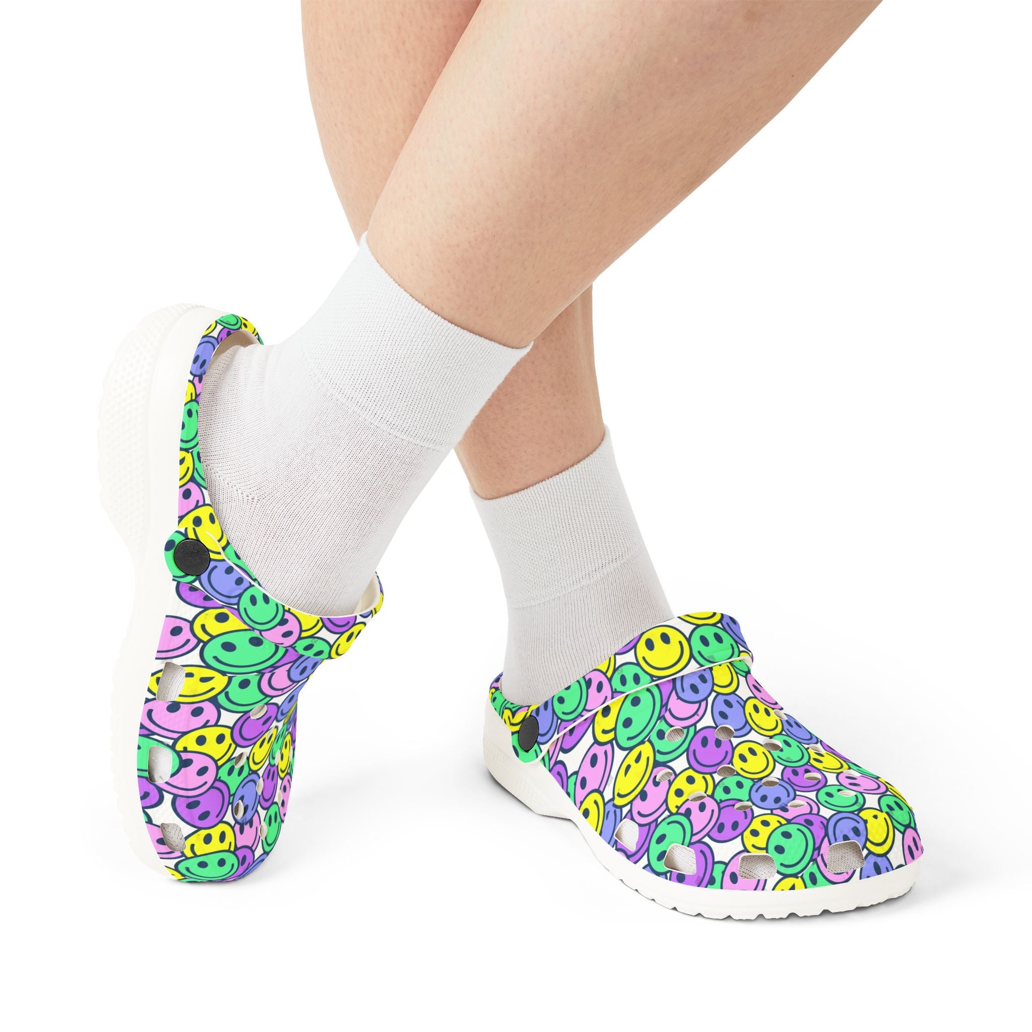 Colorful AOP EVA Foam Rubber Shoes, Fun Clogs, Happy Face Footwear, Bright Slip-Ons, Perfect for Summer Outings, Gifts for Teens