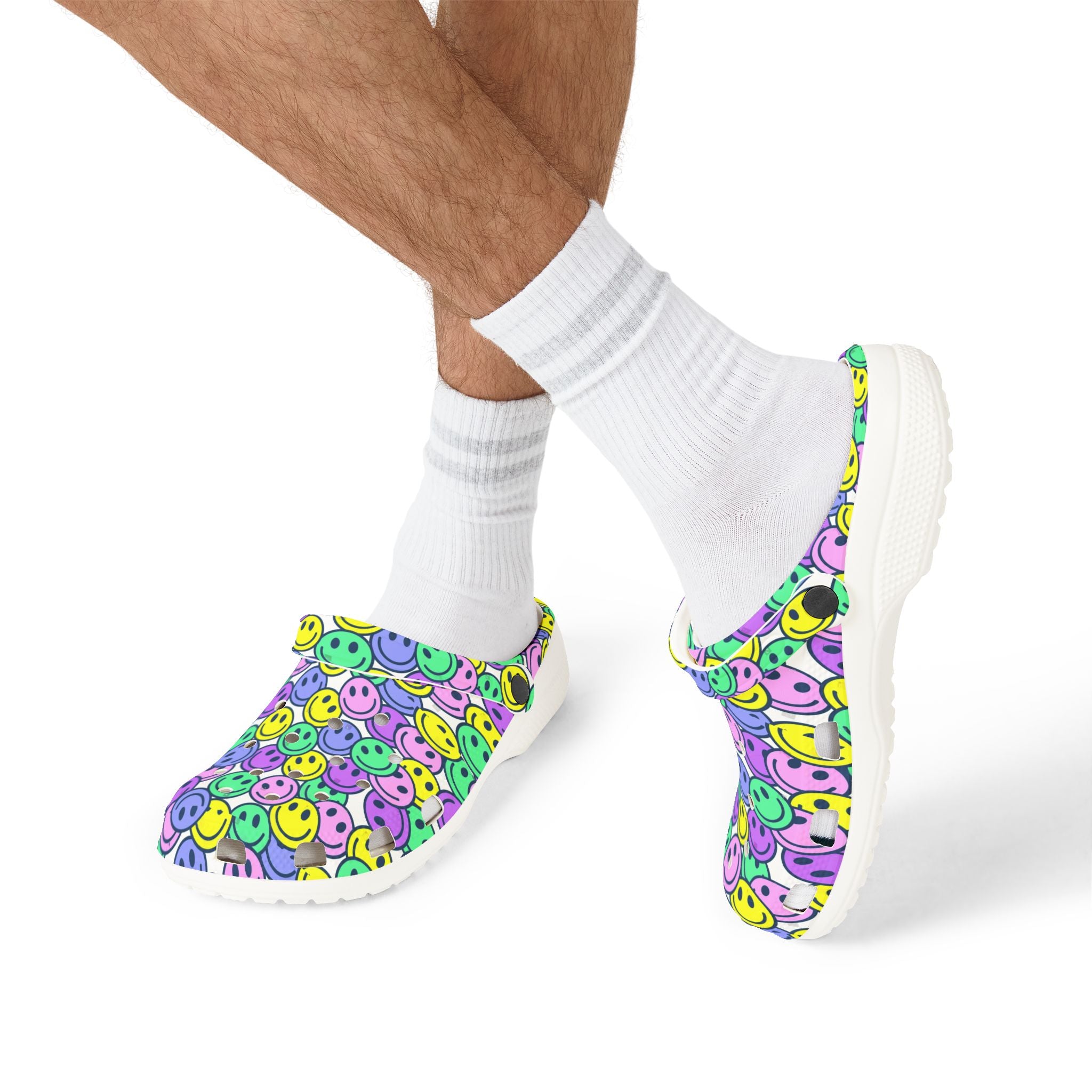 Colorful AOP EVA Foam Rubber Shoes, Fun Clogs, Happy Face Footwear, Bright Slip-Ons, Perfect for Summer Outings, Gifts for Teens
