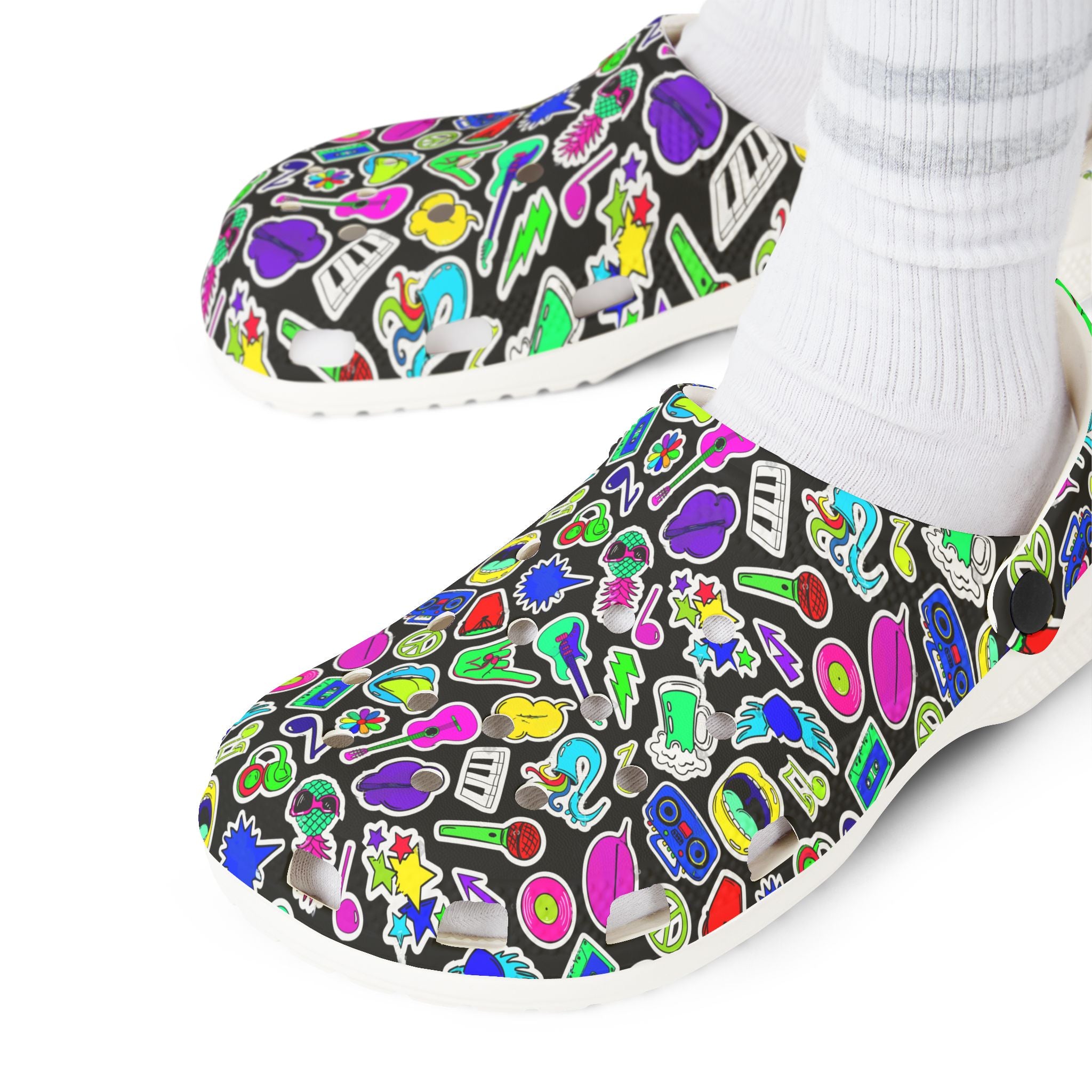 Vibrant AOP EVA Foam Rubber Shoes, Funky Clogs, Colorful Footwear, Unique Garden Shoes, Perfect for Festivals and Everyday Wear