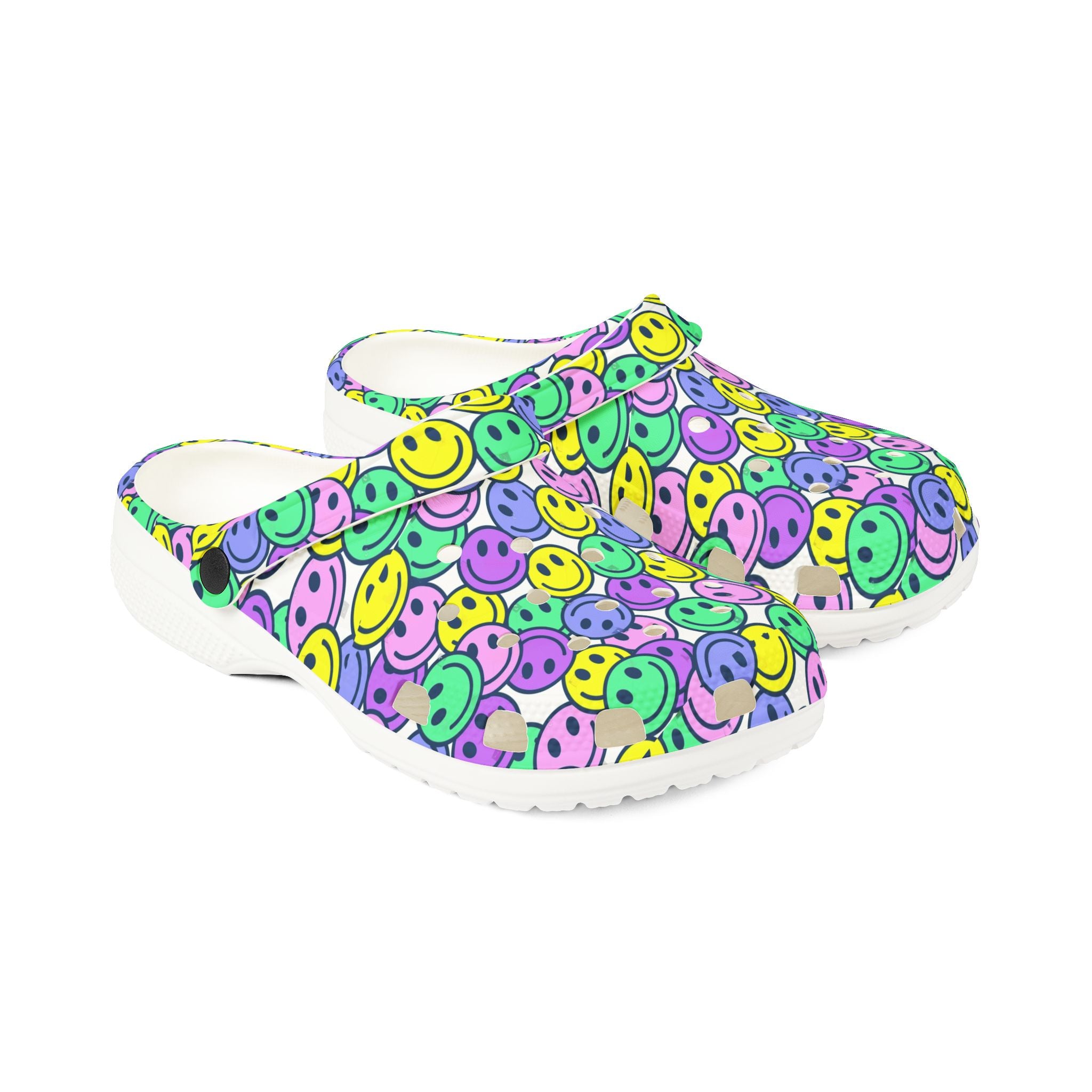 Colorful AOP EVA Foam Rubber Shoes, Fun Clogs, Happy Face Footwear, Bright Slip-Ons, Perfect for Summer Outings, Gifts for Teens
