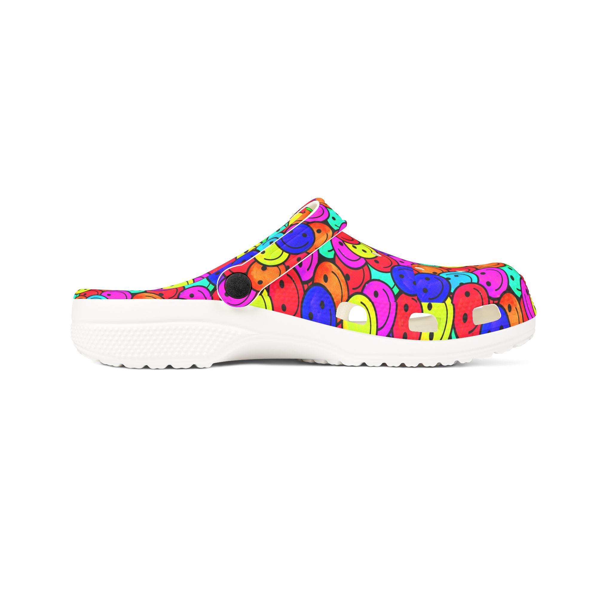 Colorful Smiley Clogs, Cheerful EVA Foam Shoes, Fun Garden Footwear, Happy Mood Shoes, Vibrant Casual Footwear