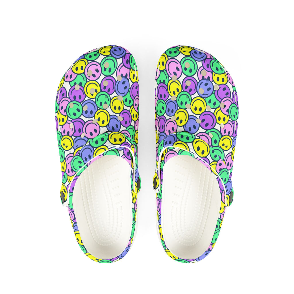 Colorful AOP EVA Foam Rubber Shoes, Fun Clogs, Happy Face Footwear, Bright Slip-Ons, Perfect for Summer Outings, Gifts for Teens