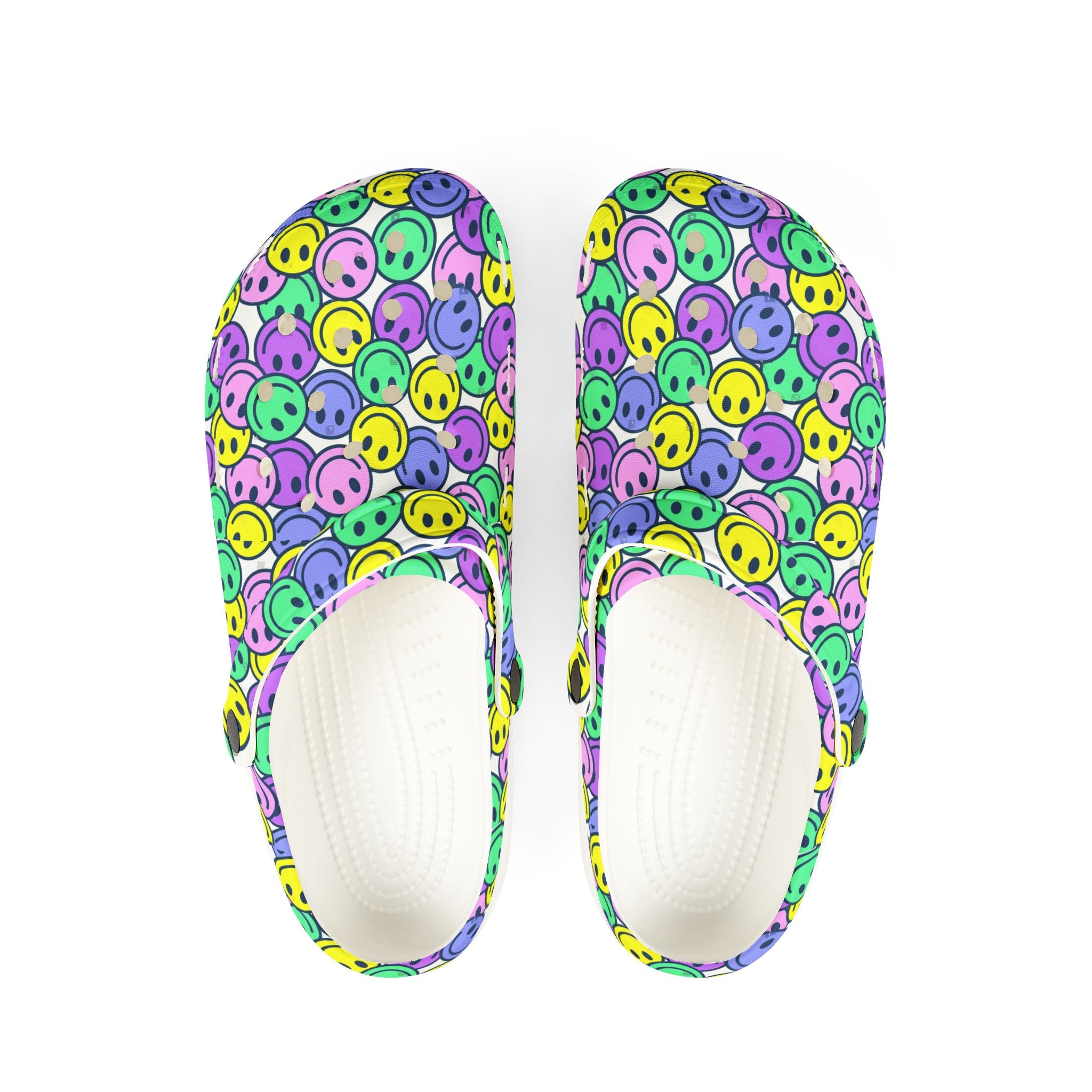 Colorful AOP EVA Foam Rubber Shoes, Fun Clogs, Happy Face Footwear, Bright Slip-Ons, Perfect for Summer Outings, Gifts for Teens