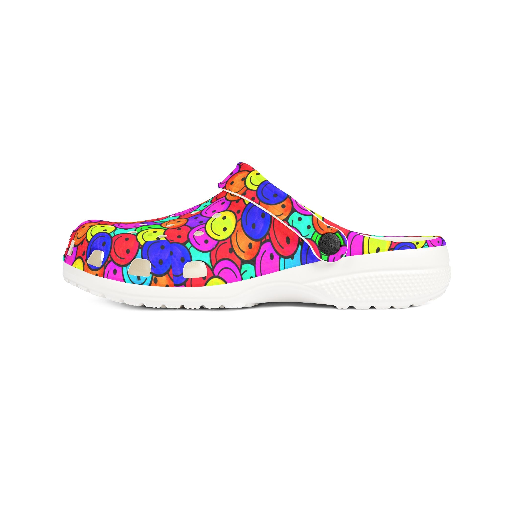 Colorful Smiley Clogs, Cheerful EVA Foam Shoes, Fun Garden Footwear, Happy Mood Shoes, Vibrant Casual Footwear