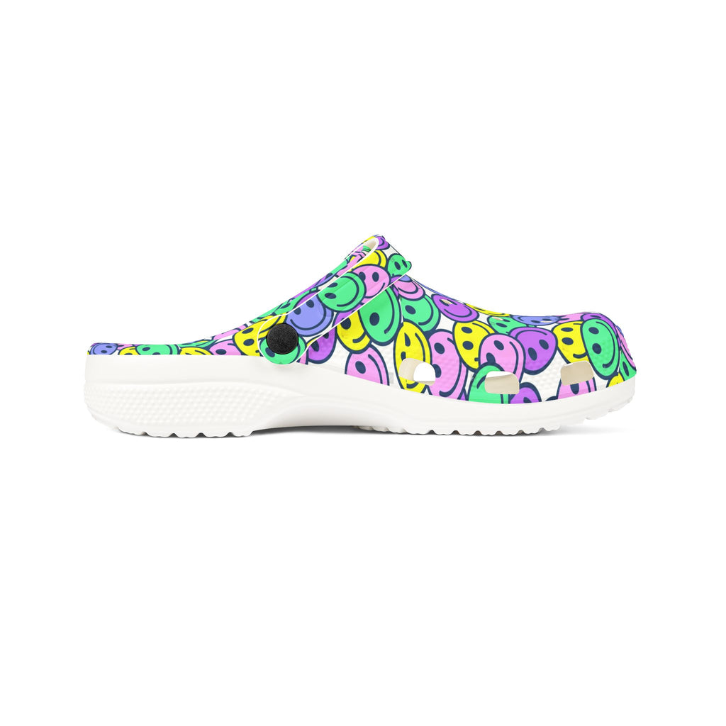 Colorful AOP EVA Foam Rubber Shoes, Fun Clogs, Happy Face Footwear, Bright Slip-Ons, Perfect for Summer Outings, Gifts for Teens