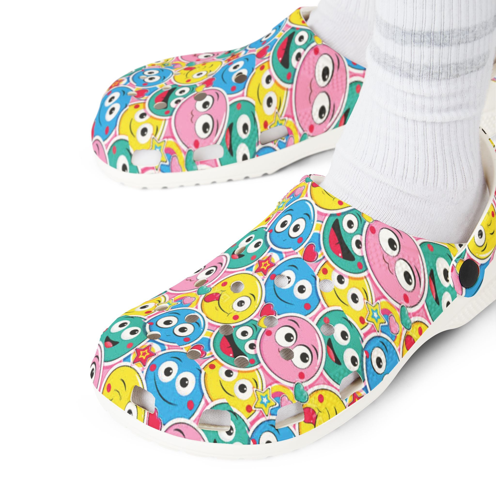 Colorful Emoji Clogs, Fun Comfortable Shoes for Kids, Cartoon Slippers, Summer Footwear, Playful Rubber Shoes